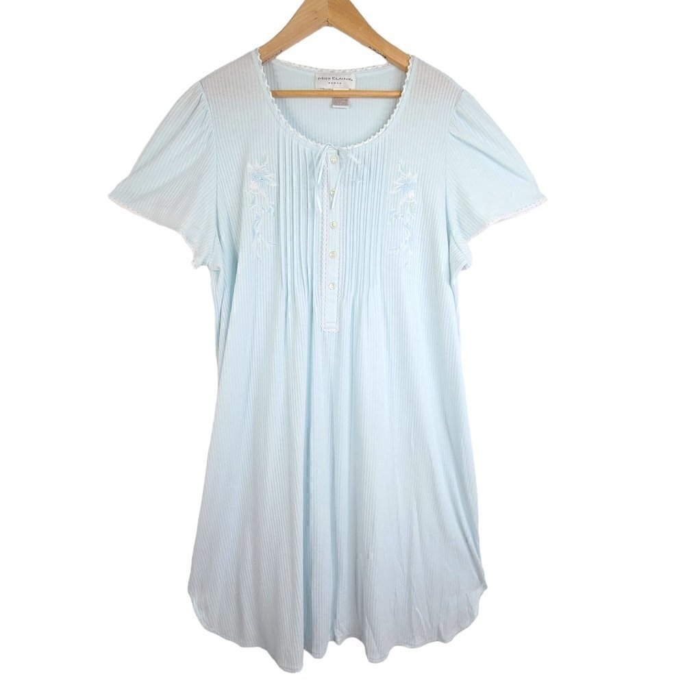 Vintage Miss Elaine Baby Blue Floral Lounge House Dress